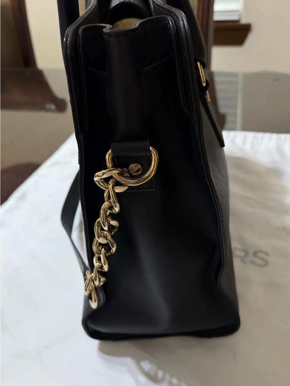 Michael Kors Black Saffiano Satchel with Gold Hardware